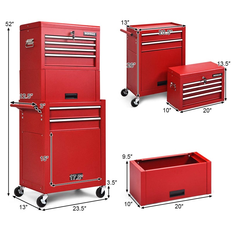 6-Drawer Rolling Tool Chest 3-in-1 Tool Storage Cabinet with Auto Locking System & Lockable Wheels