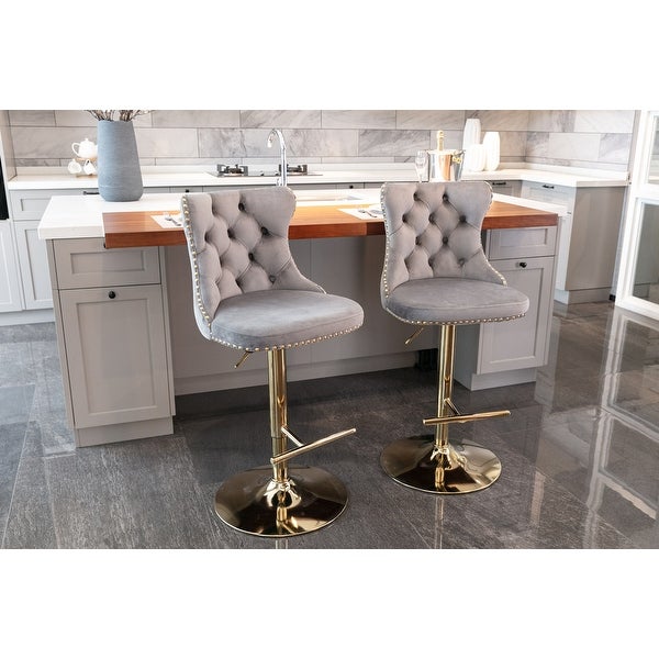 Golden Swivel Velvet Barstools Adjusatble Seat Height from 25-33 Inch