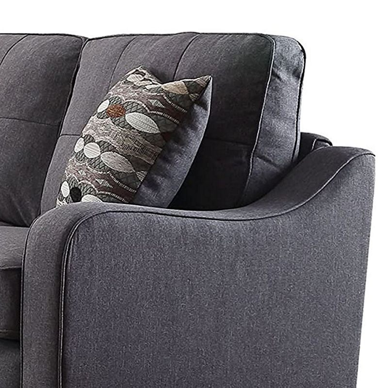 Contemporary Linen Upholstered Wooden Sofa with Two Pillows， Gray