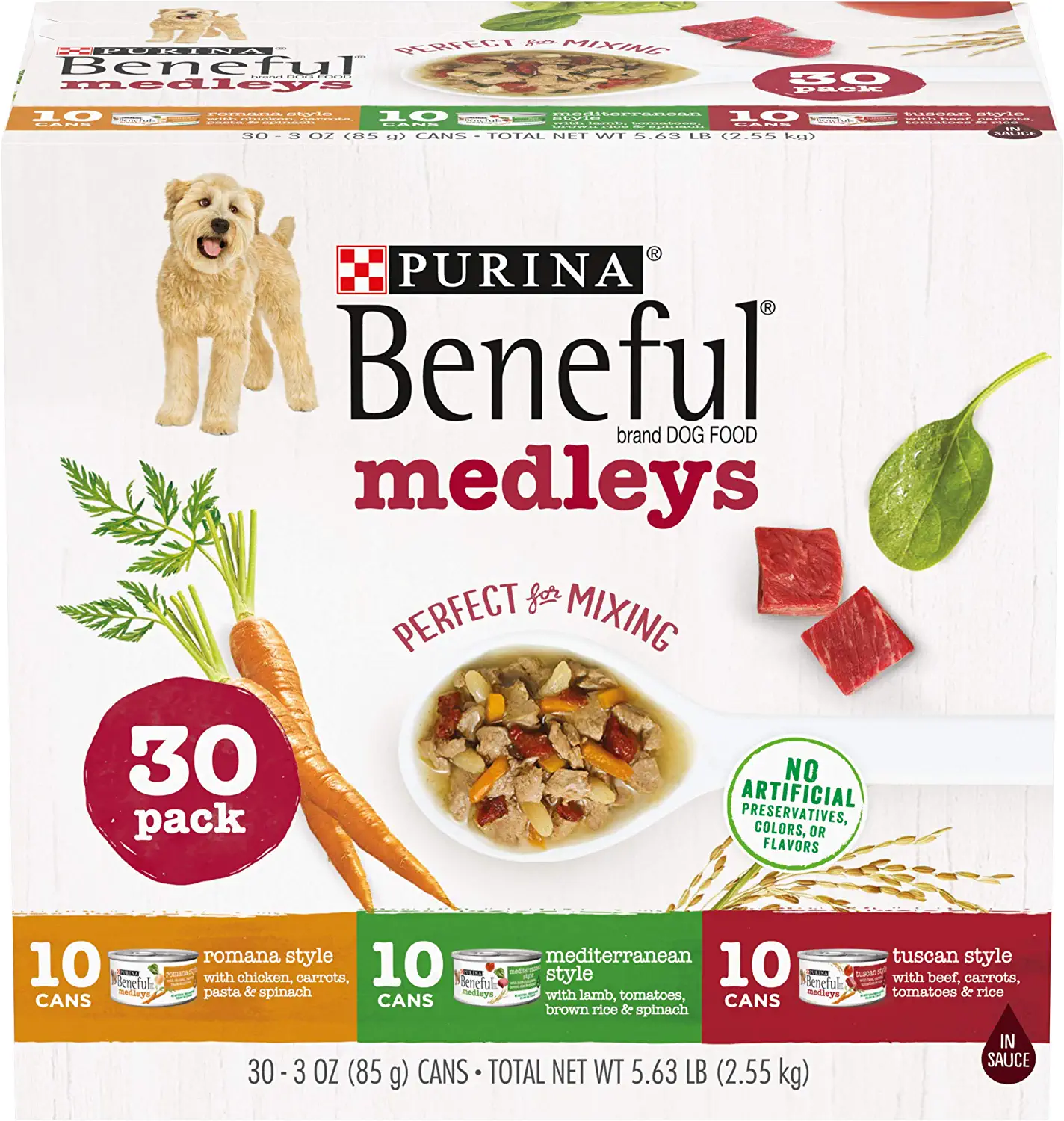 Purina Beneful Wet Dog Food Variety Pack， Medleys Tuscan， Romana and Mediterranean Style - (30) 3 oz. Cans