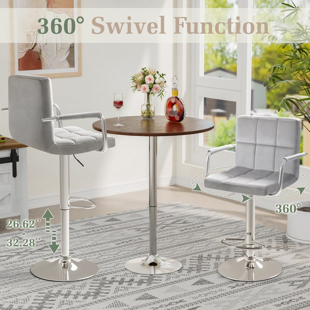 Furniwell Bar Stools Set of 2 Modern Height Adjustable Kitchen Counter Swivel Bar Stool with Armrest