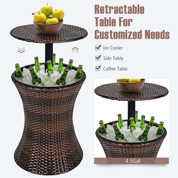 Costway Patio Rattan Cooler Bar Table Cocktail Coffee Table Height