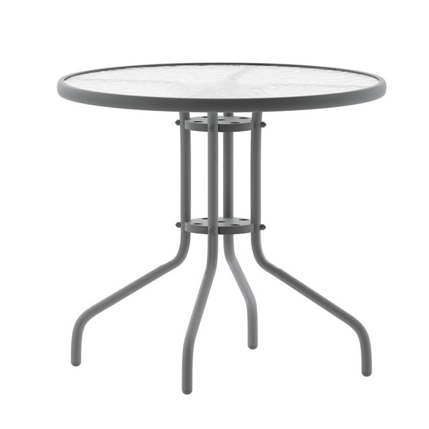 Flash Furniture Bellamy 31 5 x27 x27 Silver Round Tempered Glass Metal Table