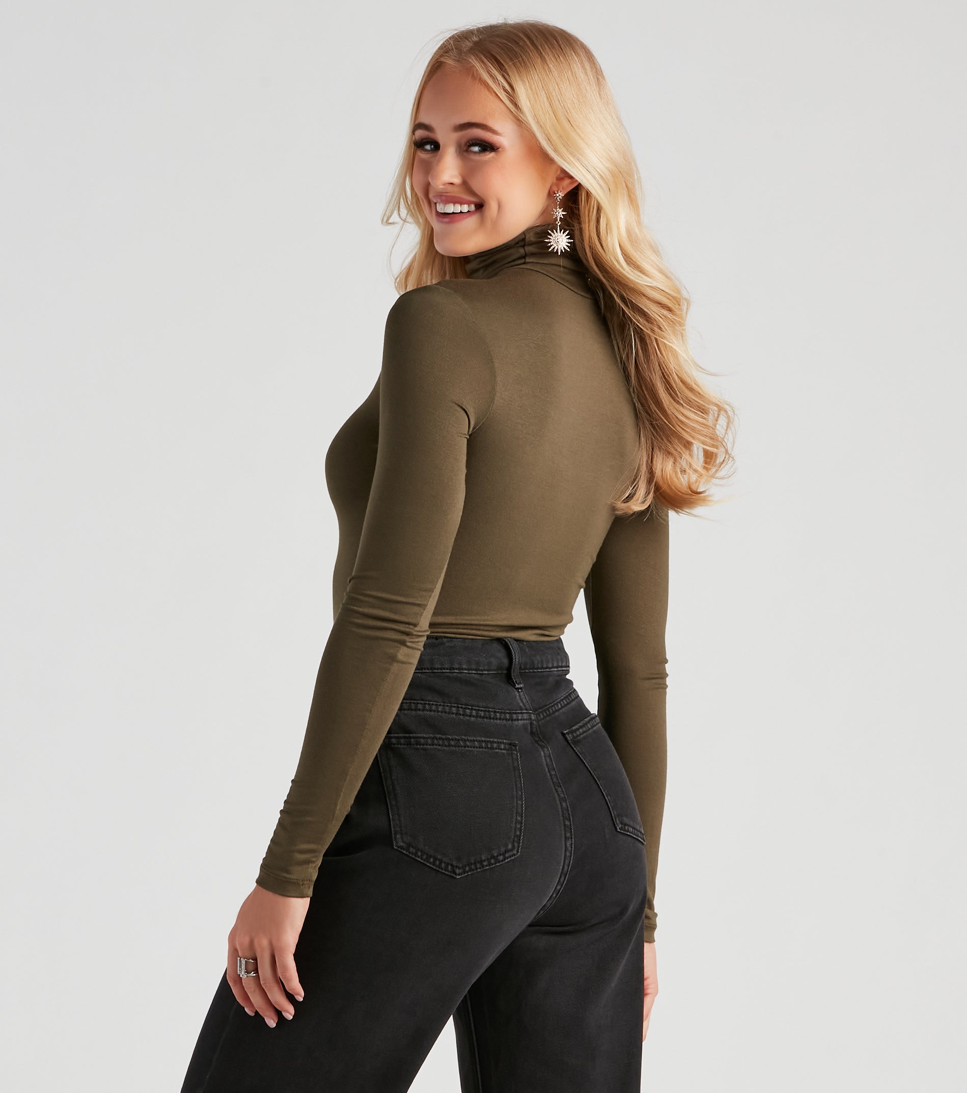 Basic Long Sleeve Crepe Turtleneck Bodysuit