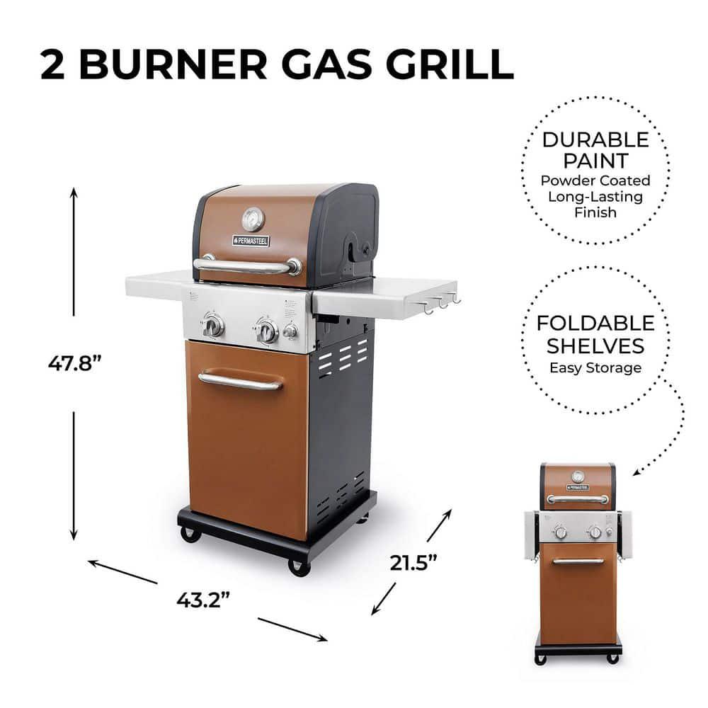 PERMASTEEL 2Burner Pedestal Propane Gas Grill in Copper With Folding Side Shelves