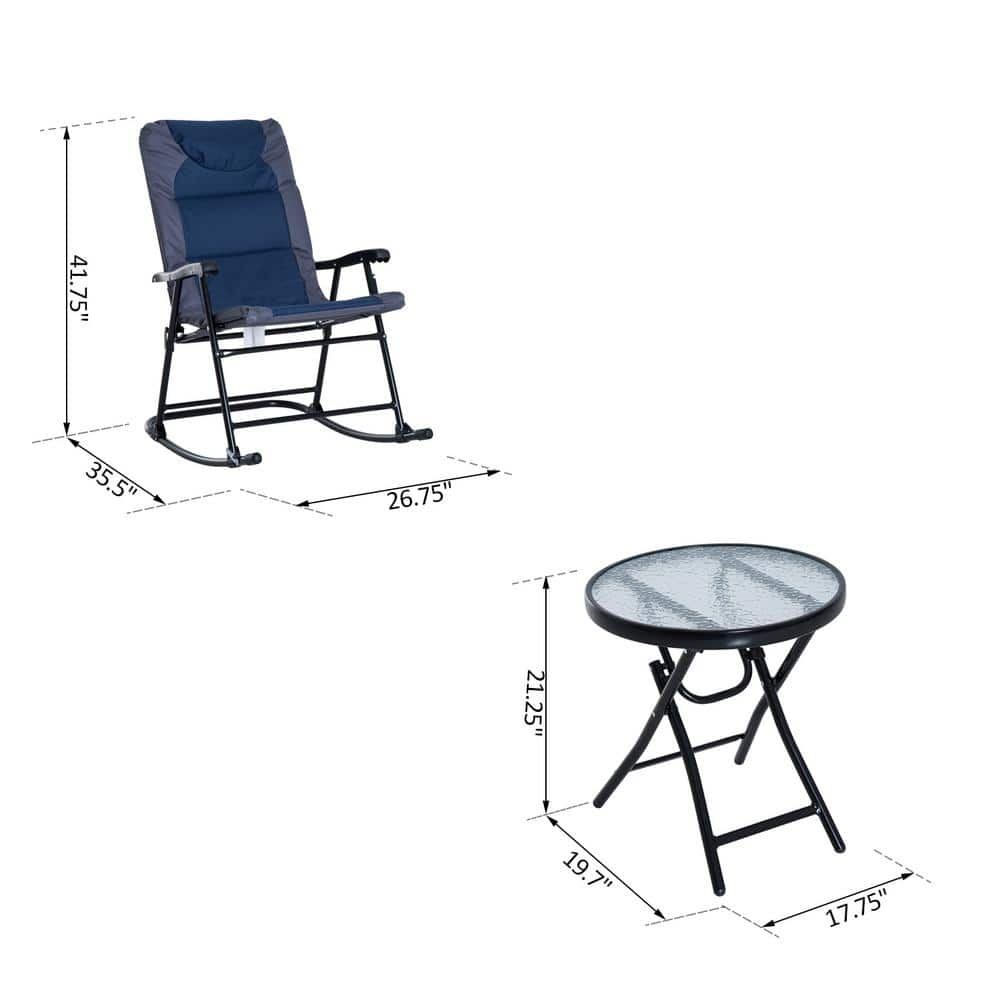 Outsunny 3-Piece Metal Patio Conversation Set with Side Table, Blue/Grey Padded Cushions, and Portable Design 84B-200