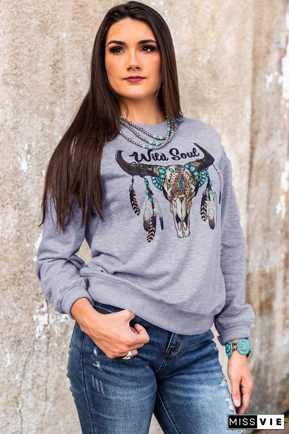 Wild Soul Western Graphic Print Drop Shoulder Pullover Sweatshirt