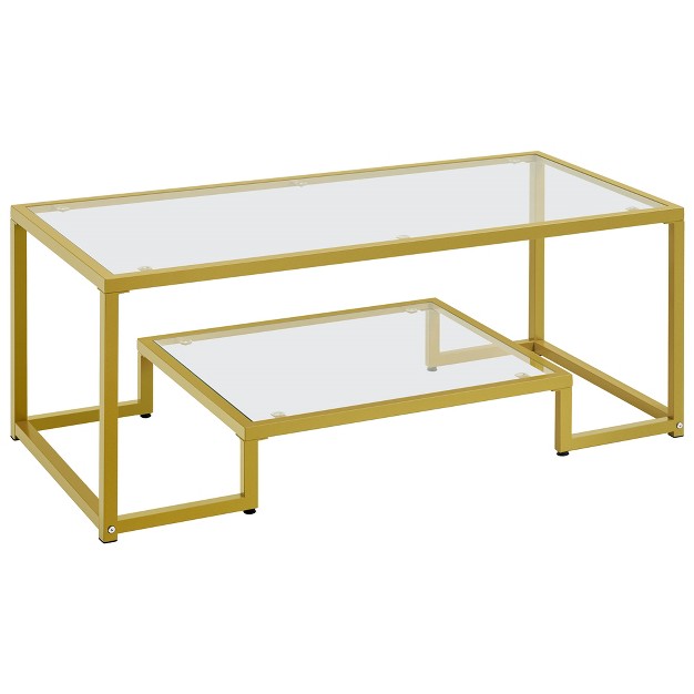 Yaheetech Modern Tempered Glass Coffee Table With Open Shelf For Living Room Gold