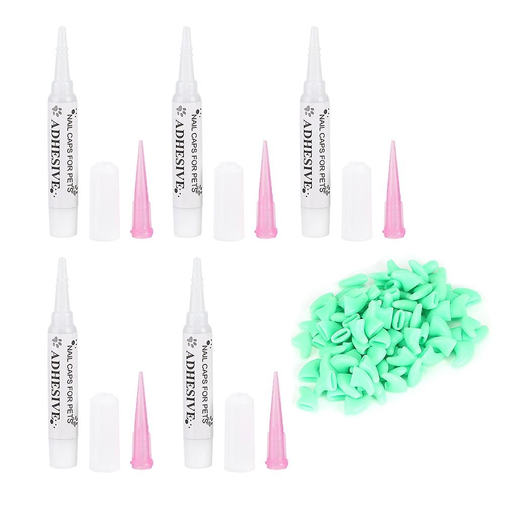 100pcs Pet Cat Pvc Crystal Nail Cover Paw Claw Cap Grooming Accessory (fluorescent Green Xs)