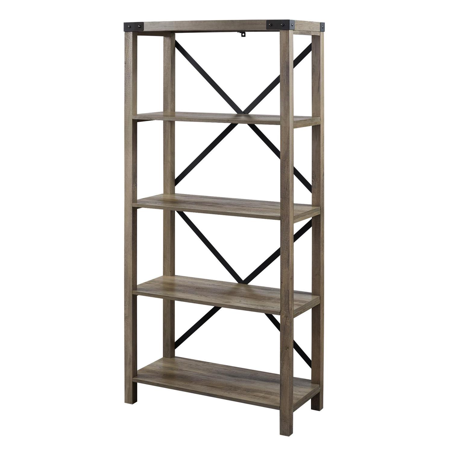 Desert Fields Rustic Industrial 4-Shelf Bookshelf， Gray Wash