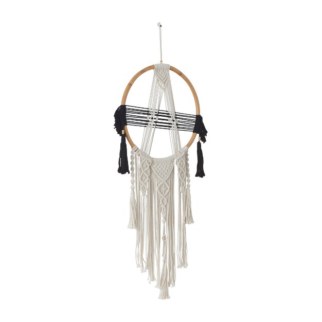 Cotton Macrame Handmade Intricately Weaved Wall Decor With Beaded Fringe Tassels Black Olivia amp May