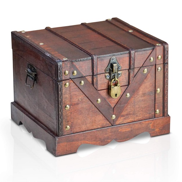 Wooden Padlock Pirate Treasure Chest Storage Box Handmade Vintage