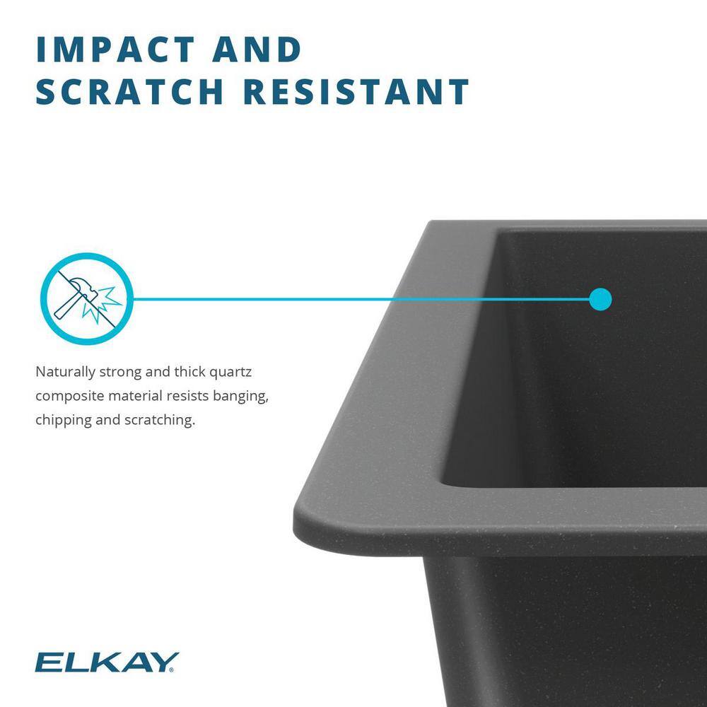 Elkay Quartz Classic Dusk Gray Quartz 33 in. Equal Double Bowl Undermount Kitchen Sink with Aqua Divide ELGDULB3322GY0