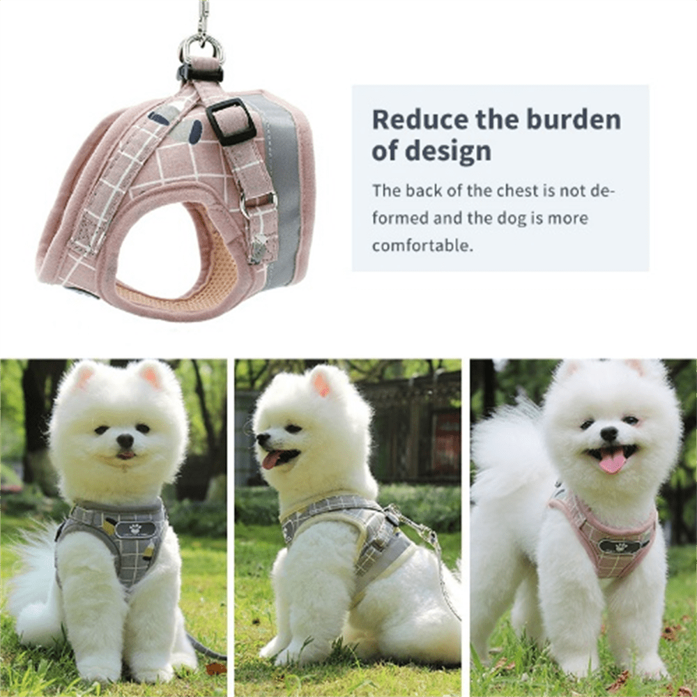 HQZY Pet Dog Cat Harness with Leash Adjustable Vest Walking Supplies Soft Breathable Plaid Collar Puppy for Small Medidum Large Dogs