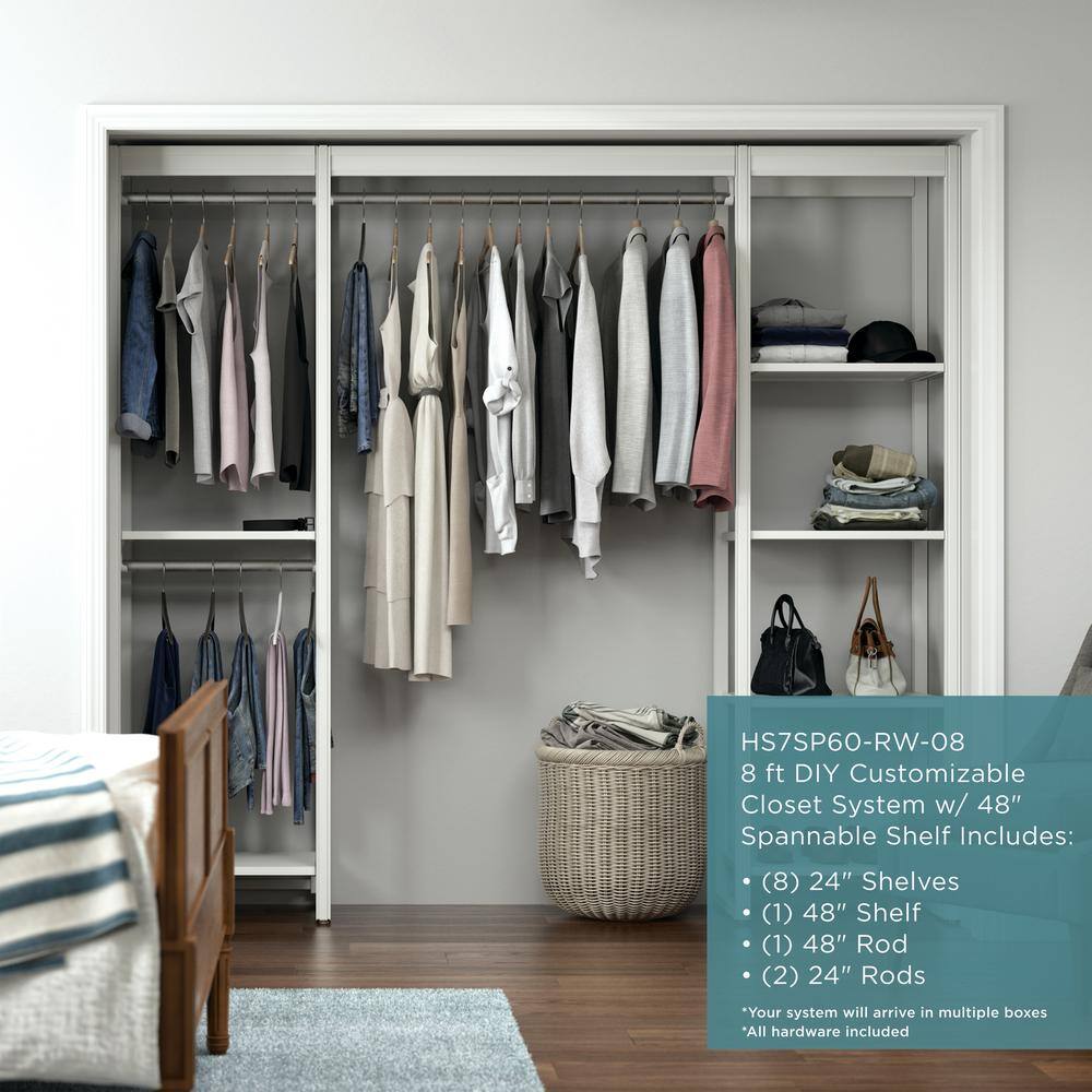 CLOSETS By LIBERTY 91 in. W White Adjustable Tower Wood Closet System with 9 Shelves HS7SP60-RW-08