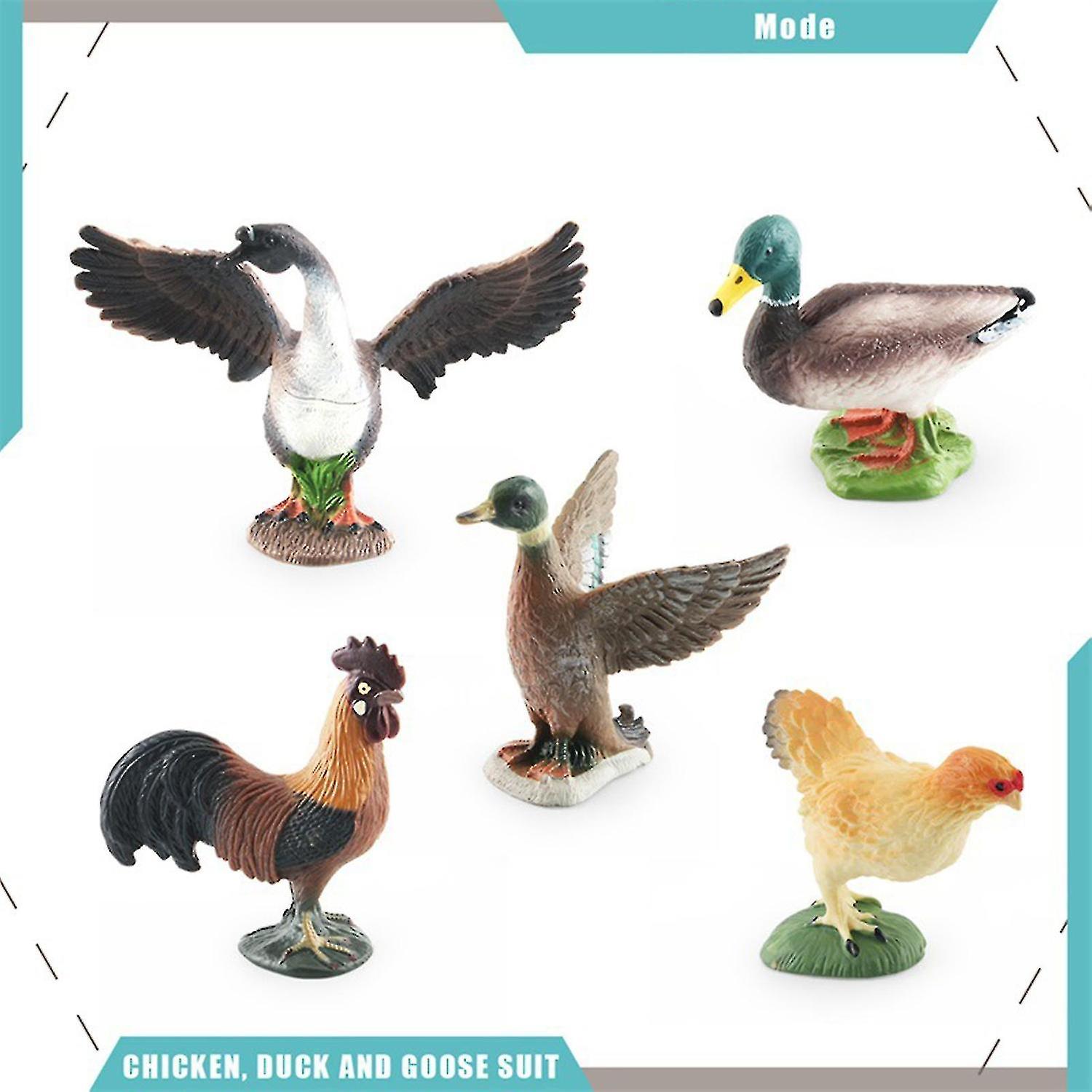 5pcs/set Mini Poultry Animals Model Toys Creative And Realistic Chicken Duck Goose Action Figures Fo