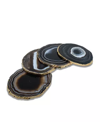 Nature's Decorations - Premium Gold-tone Trim Agate Coasters