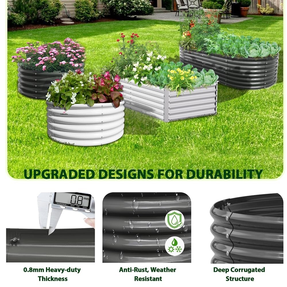 Outdoor 6 ft. x 2 ft. x 1.5 ft. Oval Metal Anti Rust Raised Garden Bed in Gray For Vegetables and Flowers