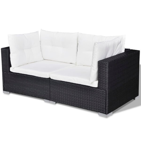 10 Piece Patio Lounge Set with Cushions Poly Rattan Black - Overstock - 37574267