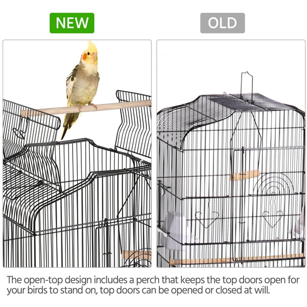 Topeakmart 41'' H Open Top Metal Bird Cage with Four Feeders， Black