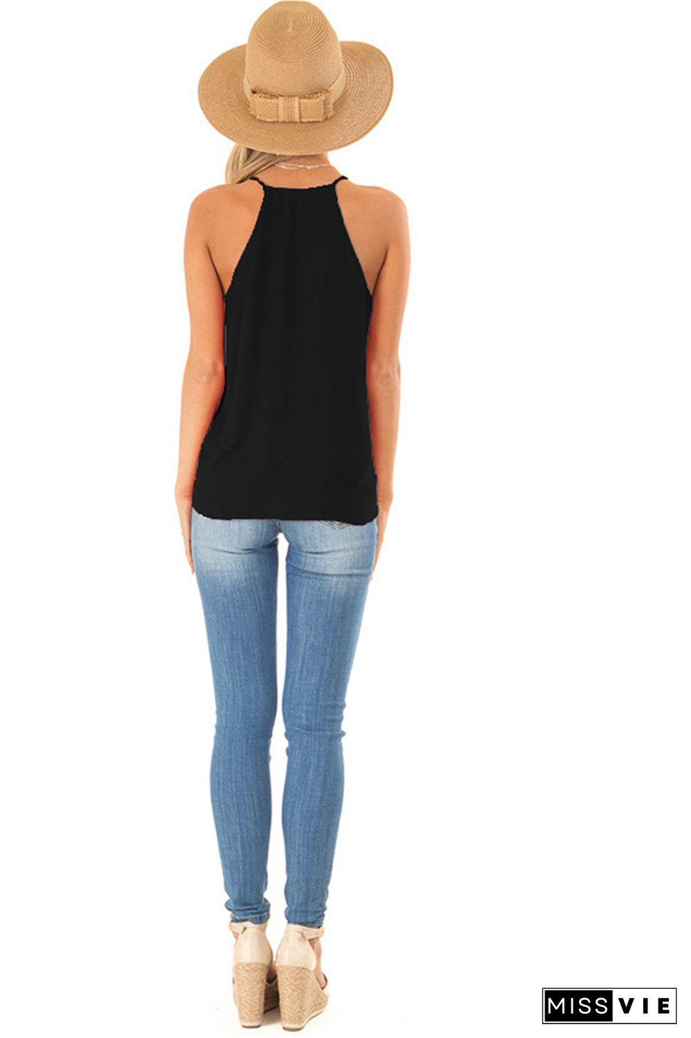 V Neck Sleeveless Plain Cami Top