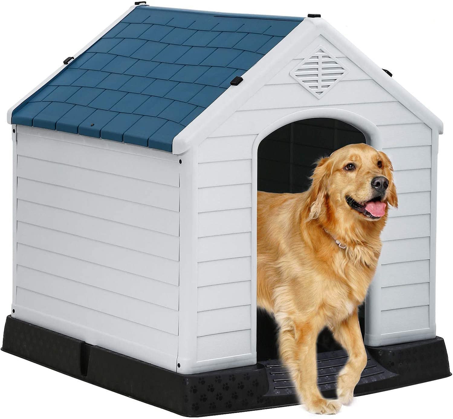 Extra Large Dog House for Large Medium Dogs 41x37.4x39 inch Plastic Water Resistant Dog Houses with Hight Base Support for Winter Tough Durable House with Air Vents Elevated Floor