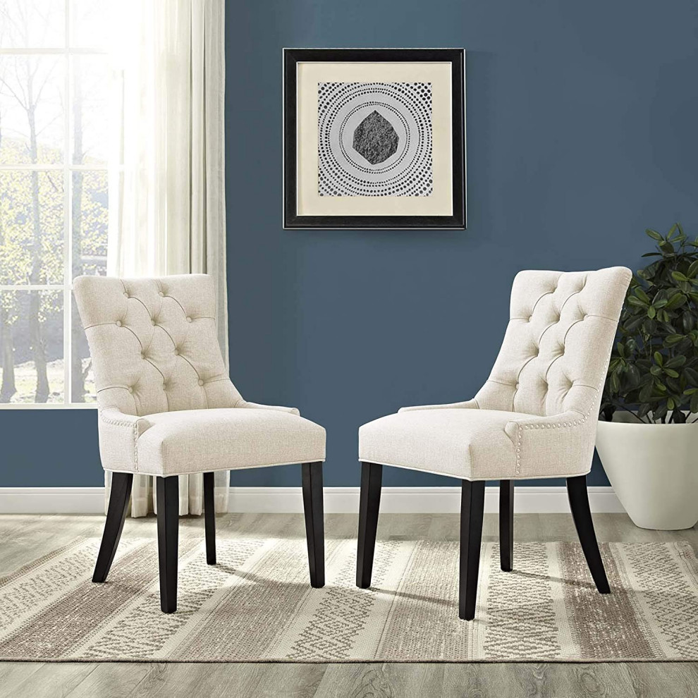 Set of 2 Dining Chair  Padded Seat With Button Tufted Hourglass Back   Contemporary   Outdoor Dining Chairs   by Decorn  Houzz