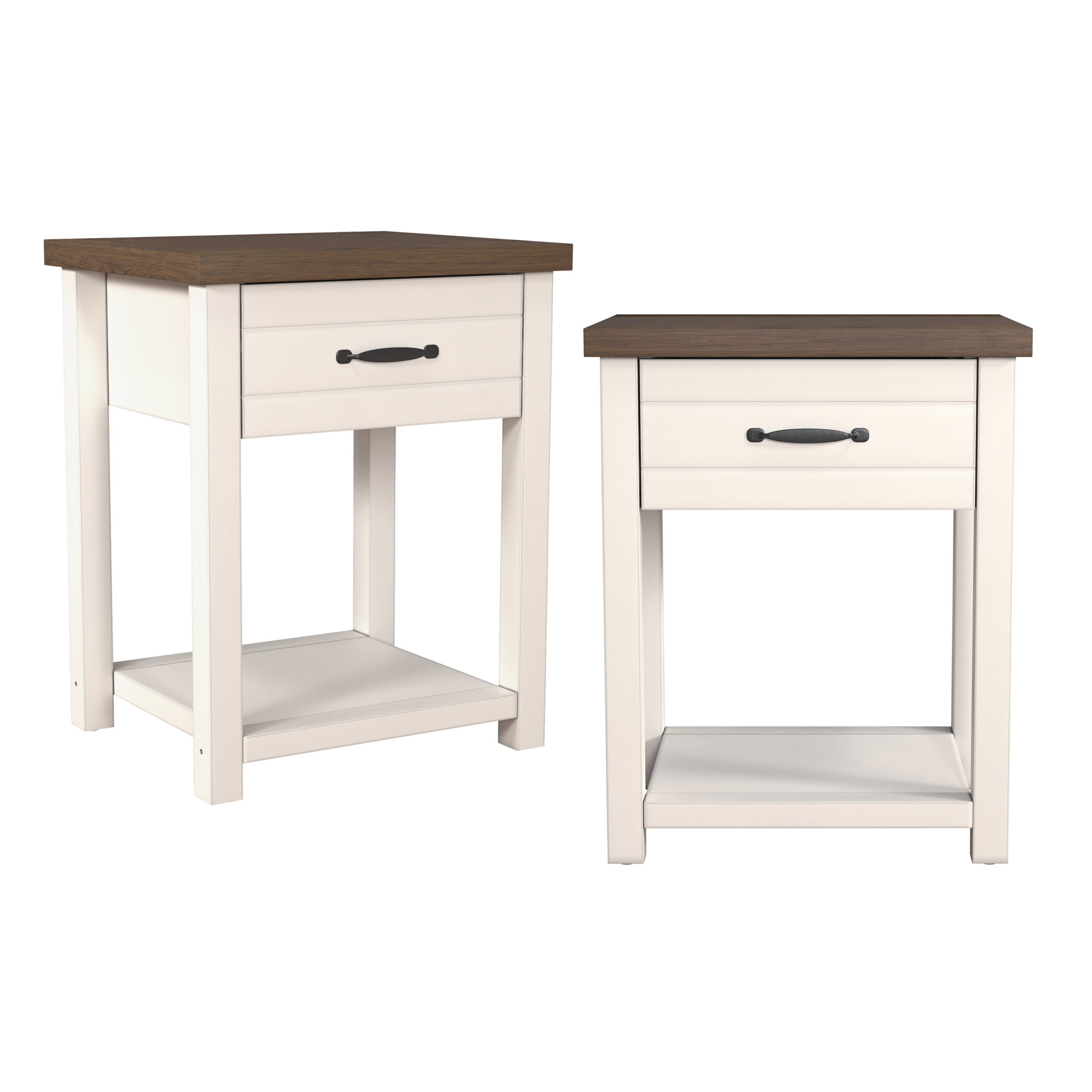 Lancaster Farmhouse Oak Top 1 Drawer Nightstand， Set of 2， Ivory