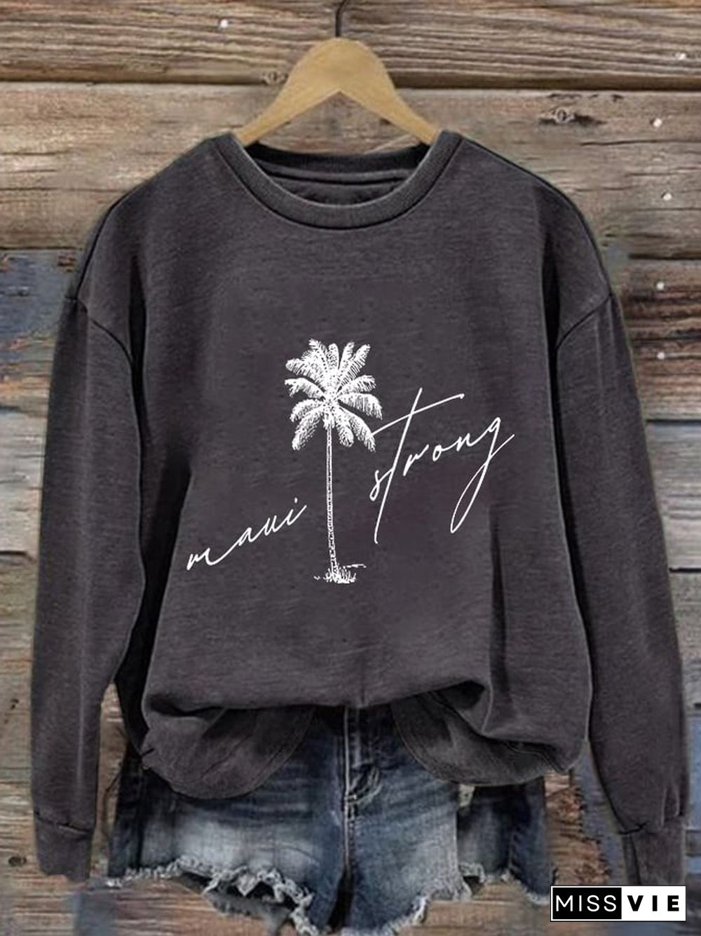 Retro Maui Strong Pray For Maui Palm Tree Print Sweatshirt