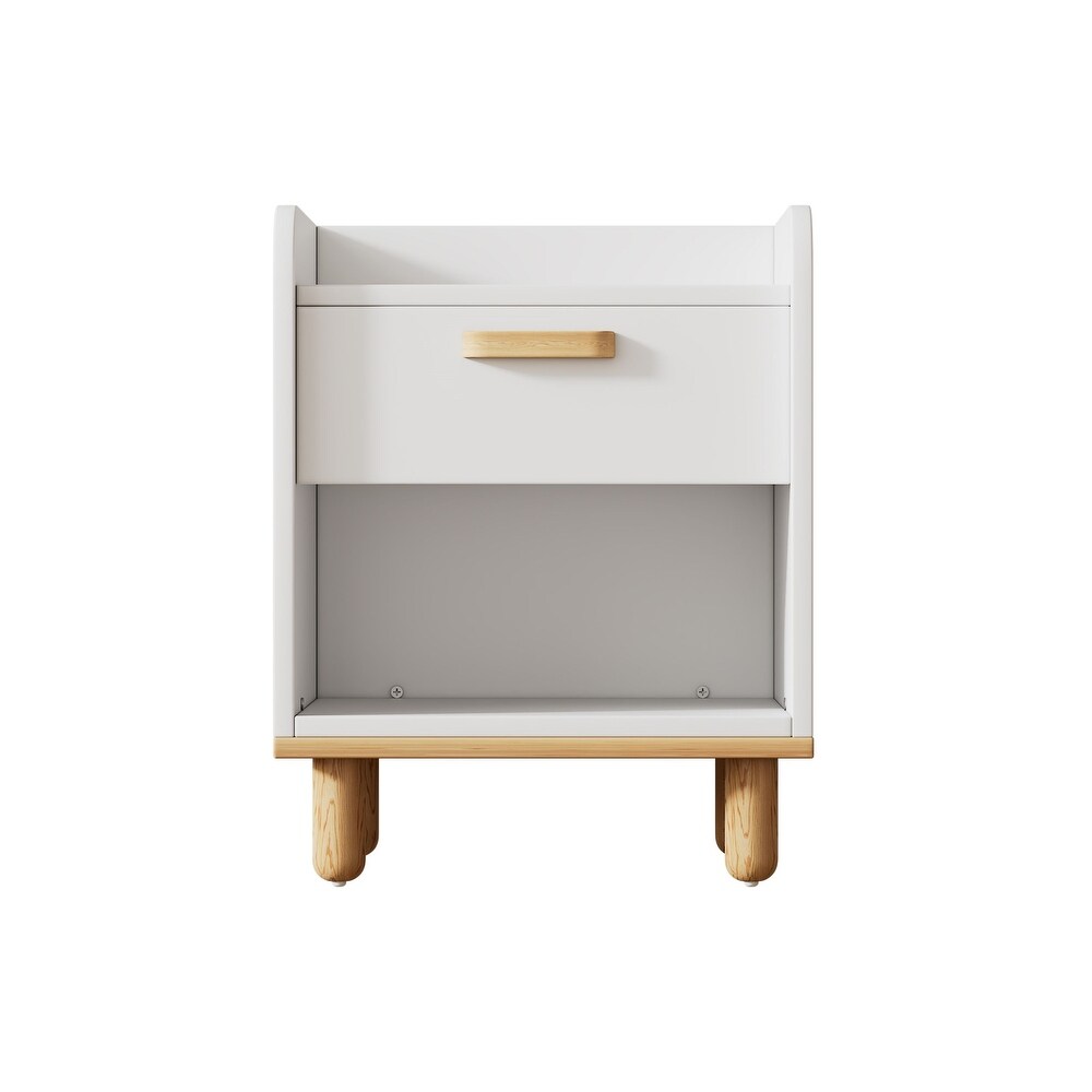 White Modern Nightstand  End Side Table with Open Storage Shelf