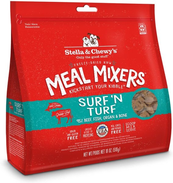 Stella and Chewy's Freeze Dried Raw Surf and Turf Meal Mixer Grain Free Protein Rich Recipe Dog Food Topper