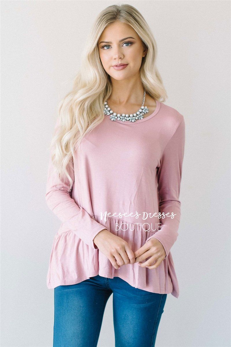 Peplum Ruffle Long Sleeve  Top