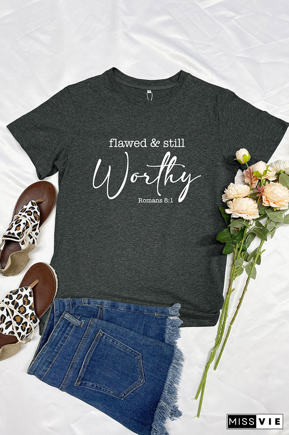 Flawed And Still Worthy Christian Romans Short Sleeve Graphic Tee Wholesale