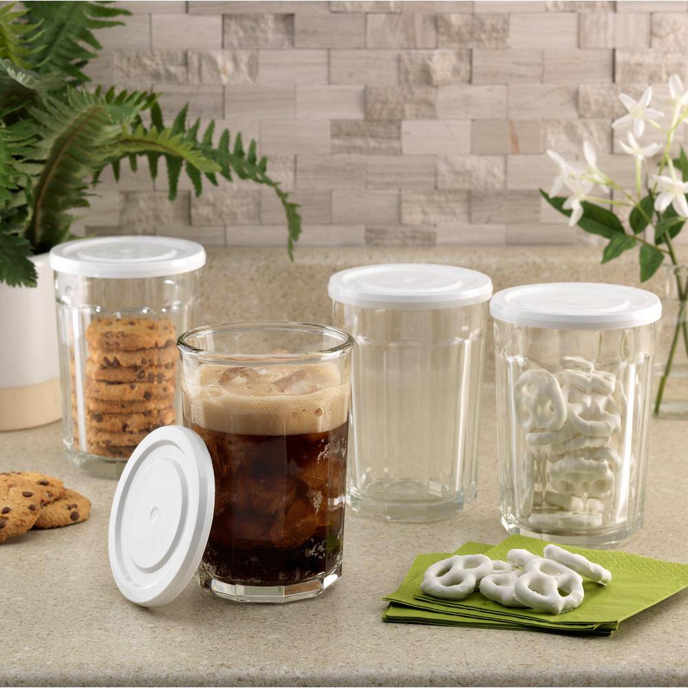 Luminarc Working 21 oz. Glass Storage Jar and Cooler with White Lid (Set of 4) N7594