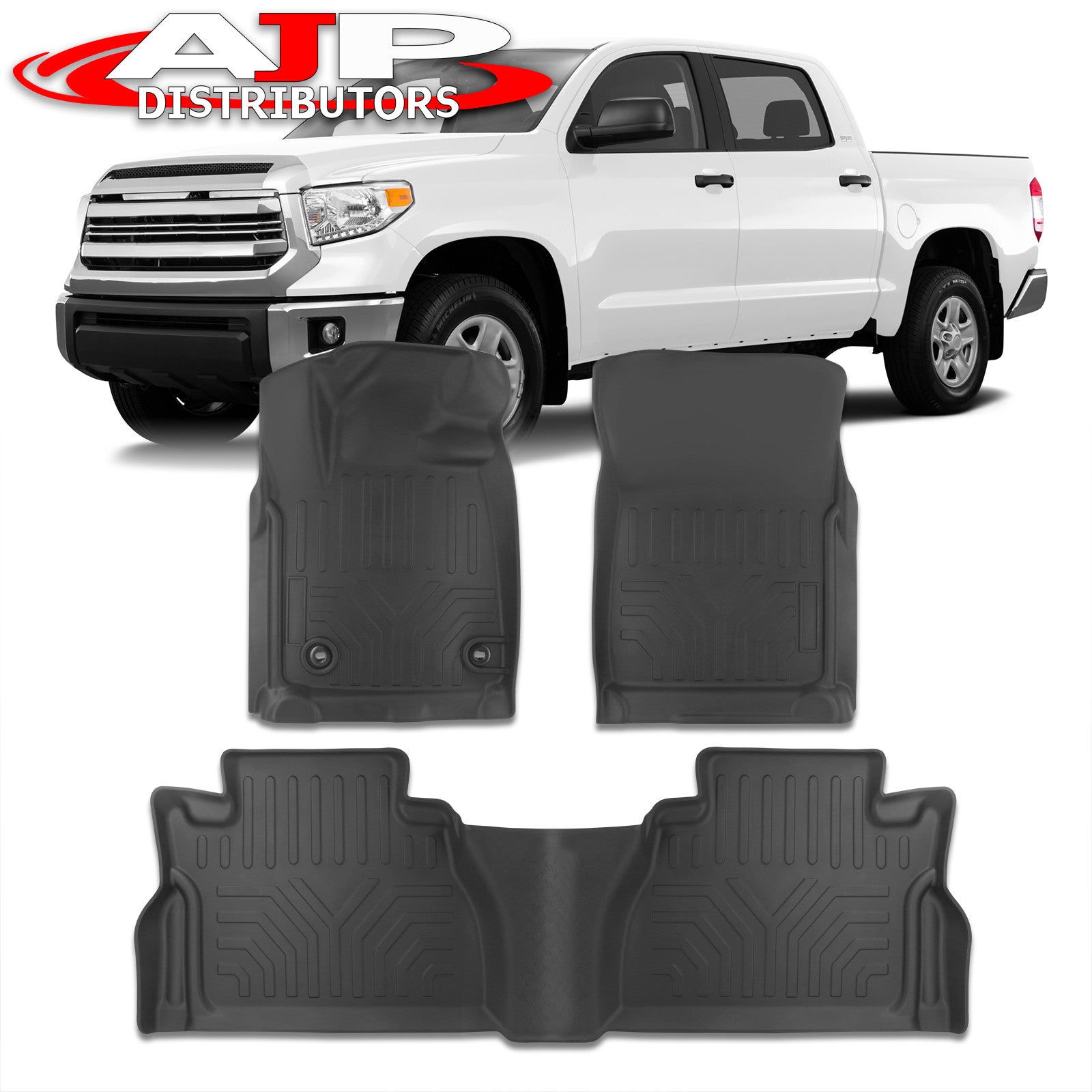 AJP Distributors All Weather Season Proof Rubber Floor Mats Front Rear Set Compatible/Replacement For Toyota Tundra Double / CrewMax Cab 2014 2015 2016 2017 2018 2019 2020 2021 14 15 16 17 18 19 20 21