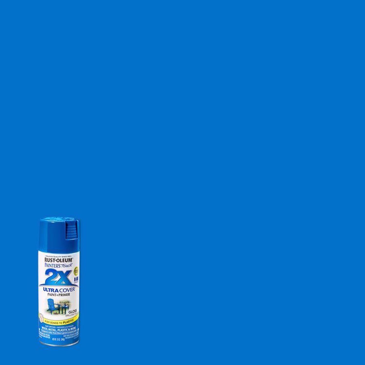 Rust-Oleum Painter\u0027s Touch 2X Ultra Cover Gloss Brilliant Blue Paint+Primer Spray Paint 12 oz