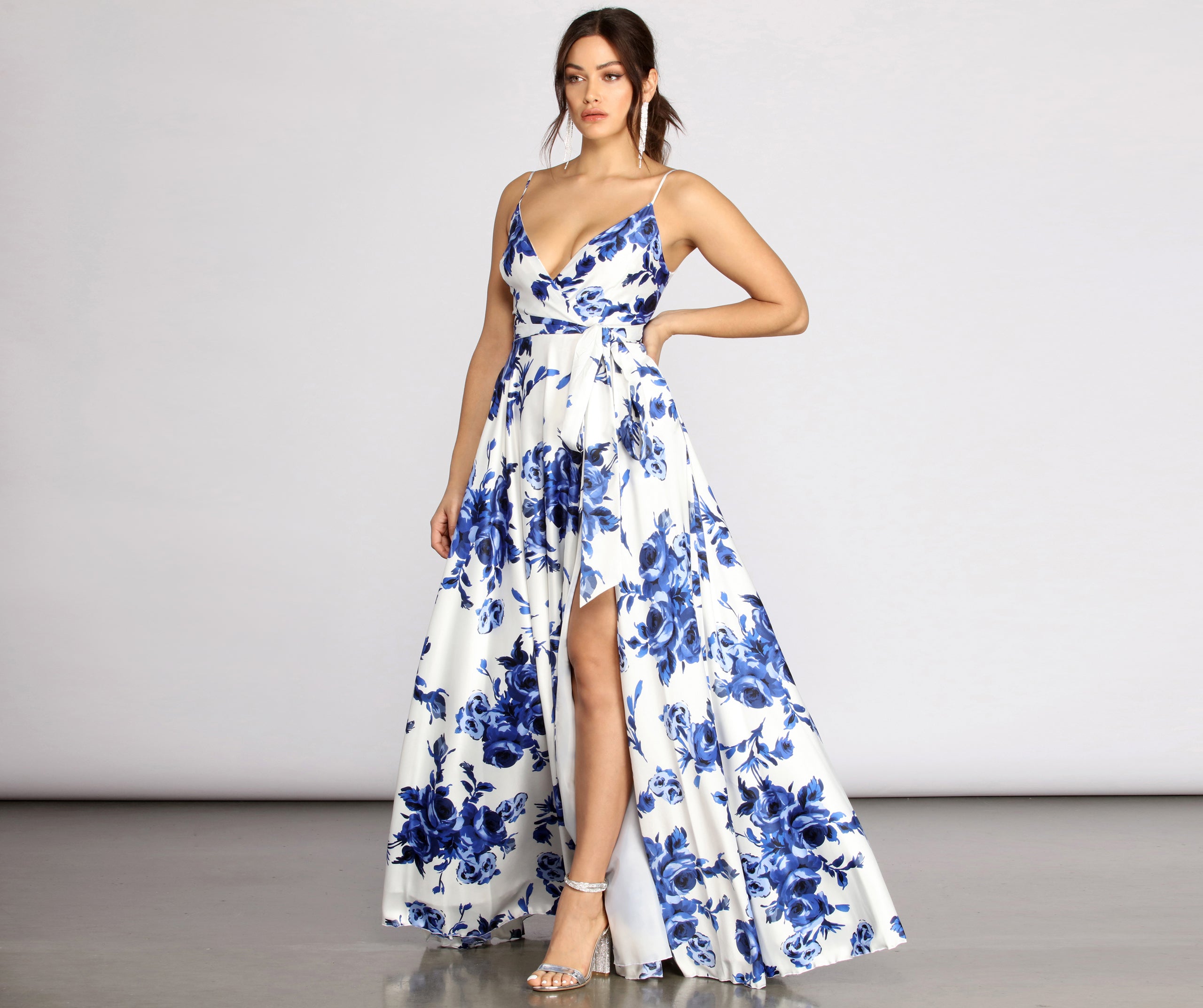 Brielle Formal Floral Satin Dress