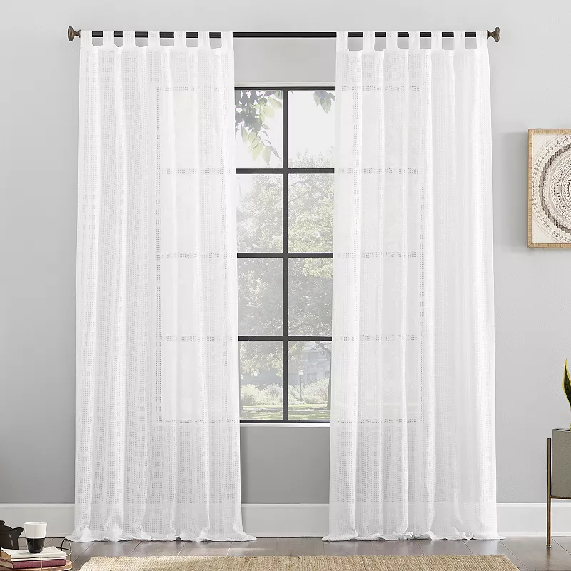 Archaeo Waffle Weave Cotton Blend Semi-Sheer Tab Top Window Curtain