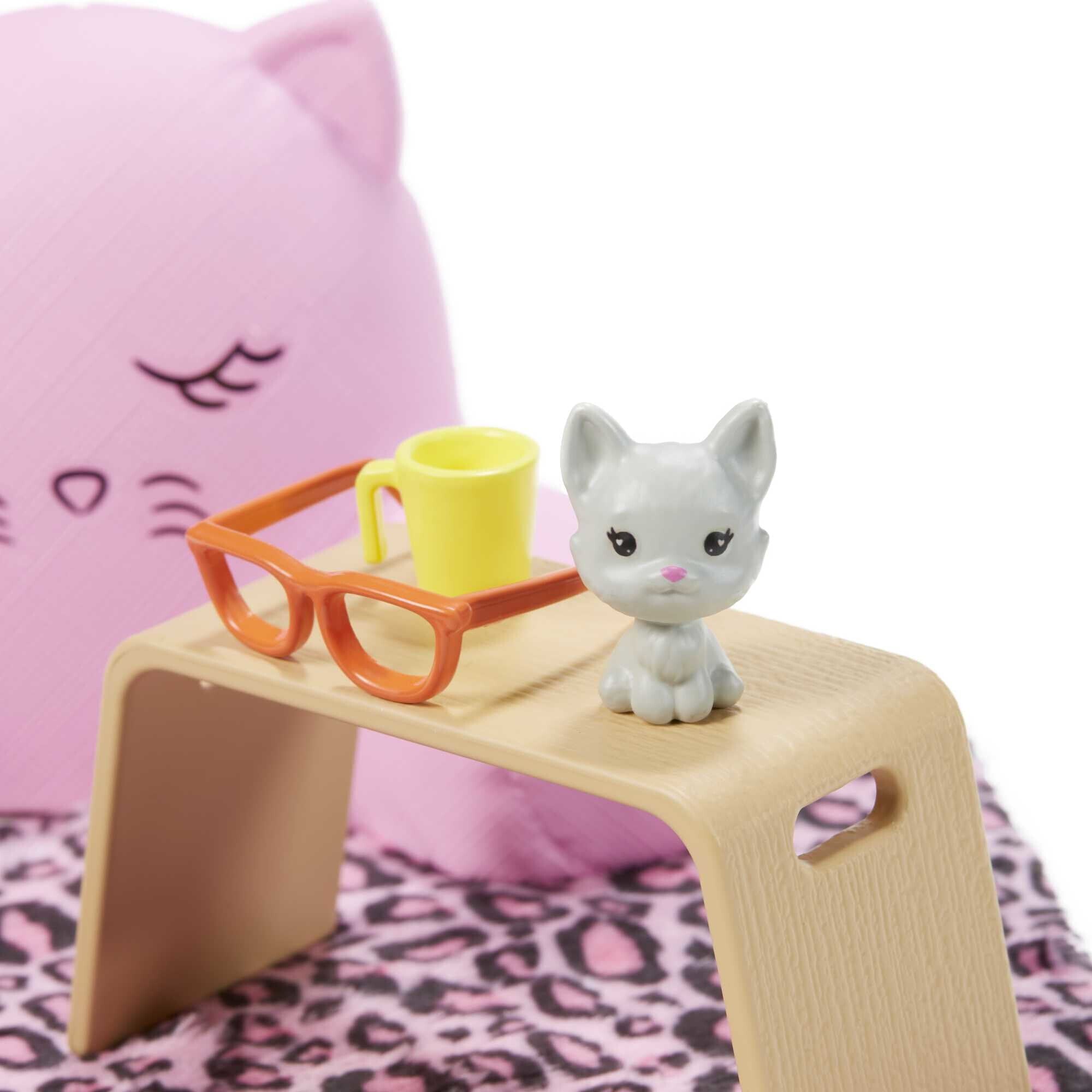 Barbie Doll Lounge Accessory Pack with 6 Pieces, Cozy Pillow, Blanket, Pet Cat and More