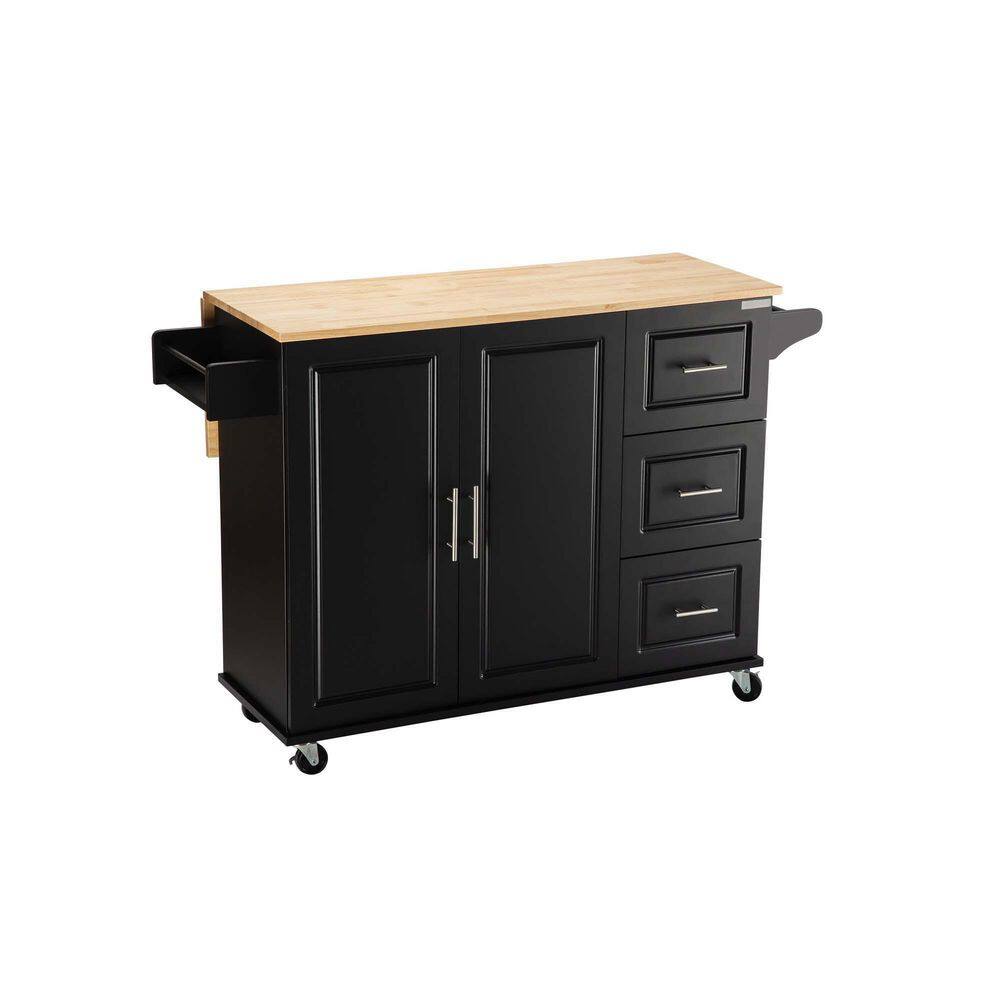 Whatseaso Large Kitchen Island With Cabinet 3-Shelves and 3-Drawers in Black SEP-110513279