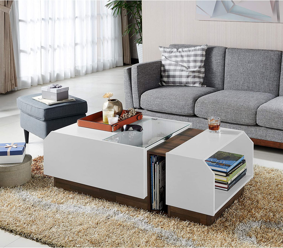 Modern Coffee Table  Unique Design With Open Shelf and Inner Storage  White   Contemporary   Coffee Tables   by Decor Love  Houzz