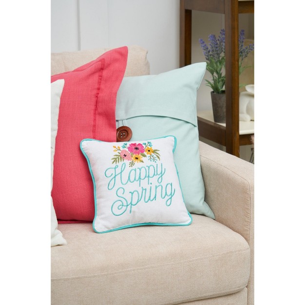 X 10 quot Happy Spring Embroidered Throw Pillow