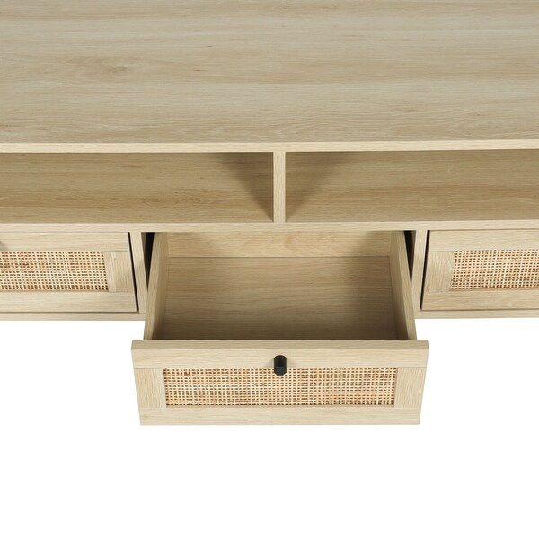 JASIWAY Modern TV Stand with Rattan Door， Natural