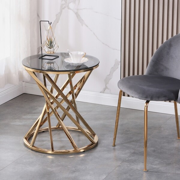 Round Glass Top Side Table with Stainless Steel Frame for Living Room， Modern Spiral Center Table Small Coffee Table End Table