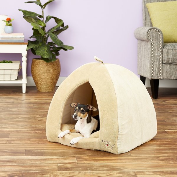 Best Pet Supplies Fleece Tent Covered Cat and Dog Bed， Tan