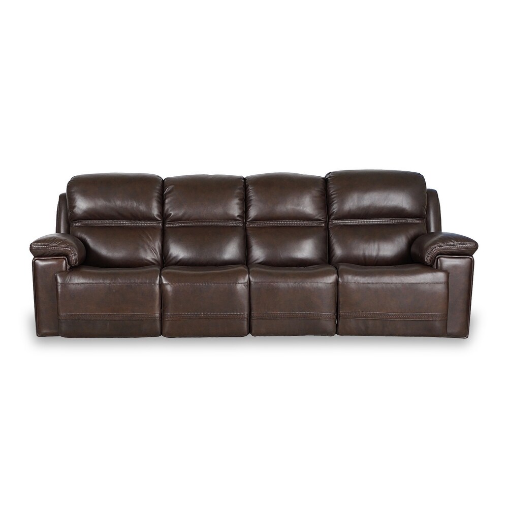 Brown Leather Power 4 Seater Reclining Sofa with Adjustable Headrest and Charging Ports