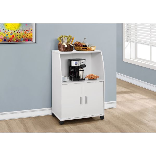 Kitchen Cart， Rolling Mobile， Storage， Utility， White Laminate， Contemporary， Modern