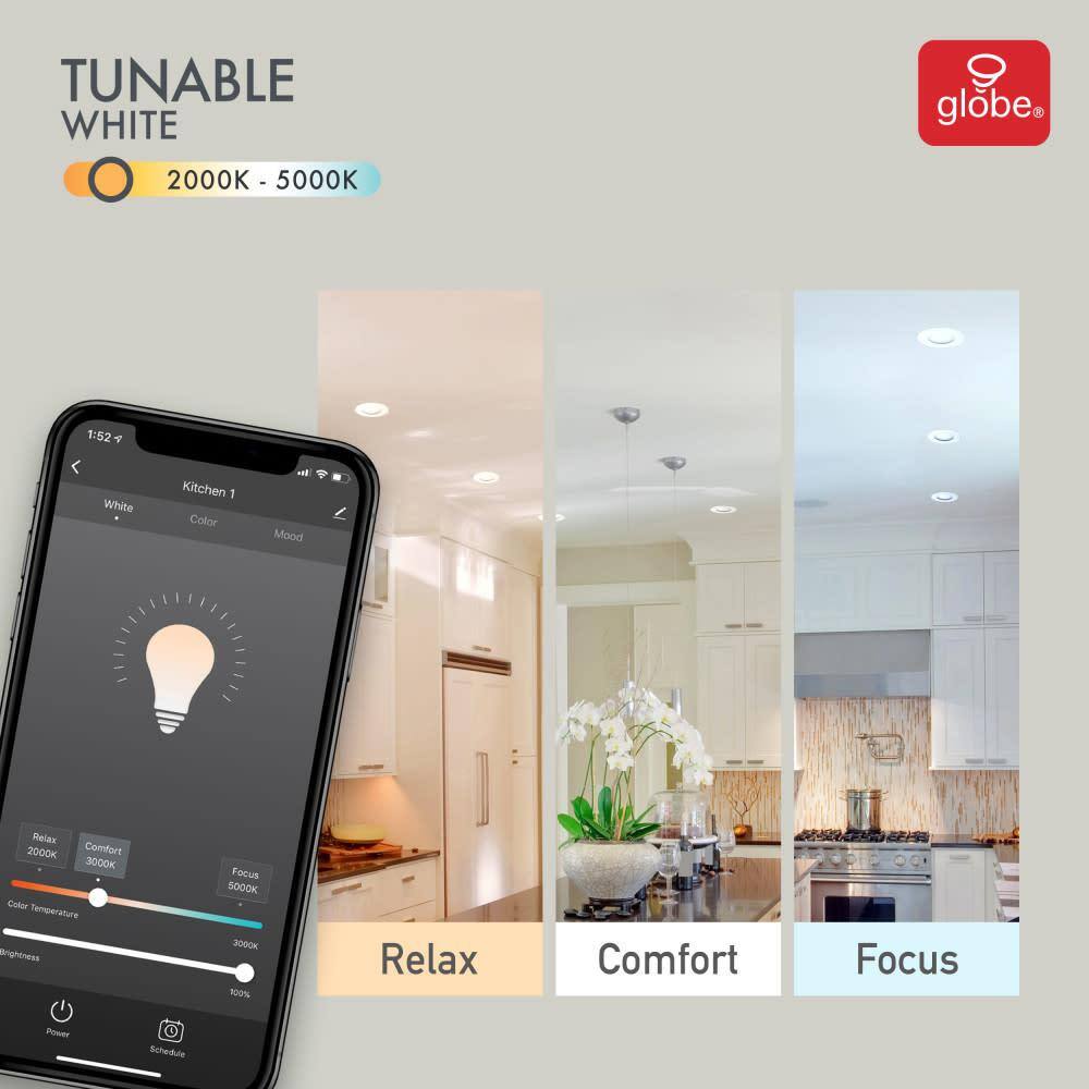 Globe Electric Wi-Fi Smart 4 in. 10-Watt LED Color Changing RGB Tunable White Retrofit Recessed Light Trim No Hub Required 50078