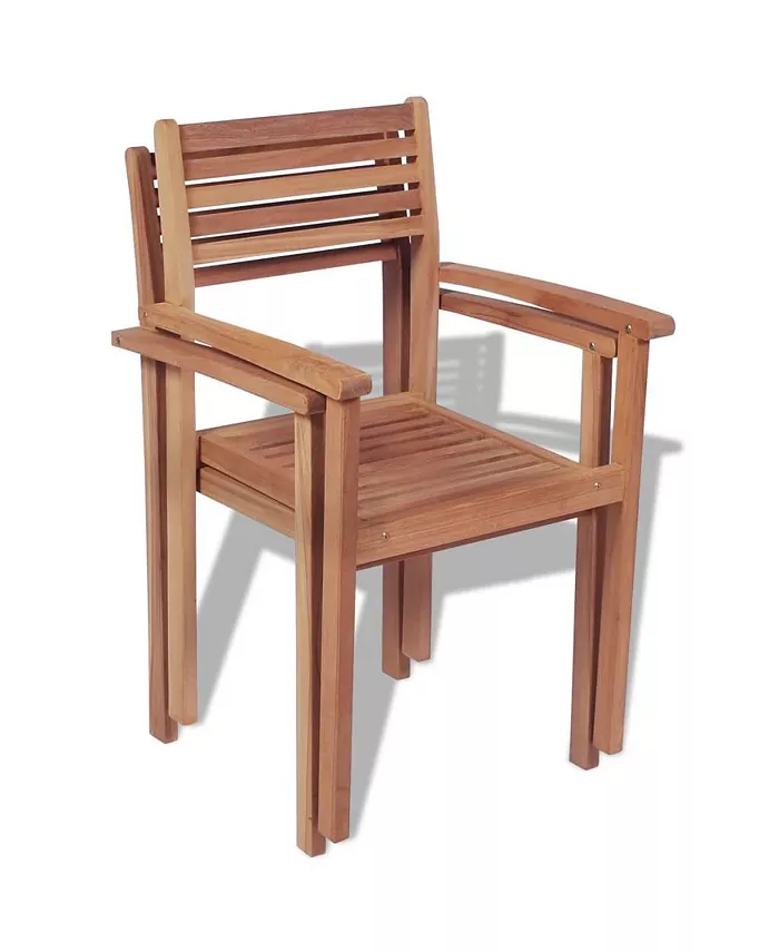 vidaXL Stackable Patio Chairs 2 pcs Solid Teak Wood