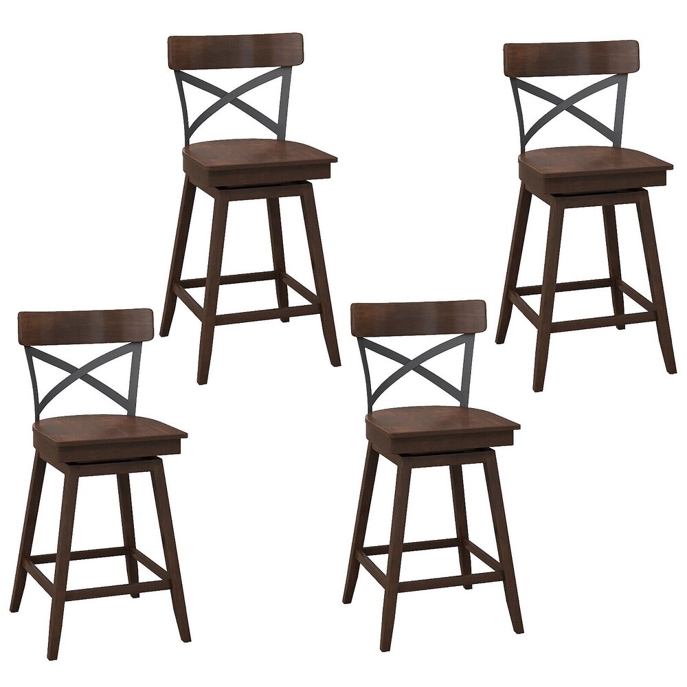 Gymax Set of 4 Wooden Swivel Bar Stools Counter Height Kitchen Chairs